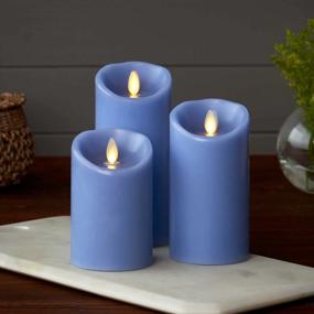 img 1 attached to 3-Pack Of Luminara Realistic Moving Flame LED Battery Operated Pillar Candles - Remote Included - Faded Denim Colors, 3" X 4", 3" X 5", And 3"X 6