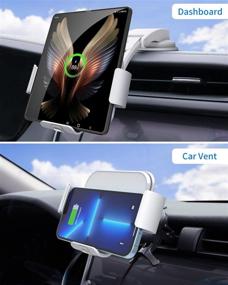 img 3 attached to 🔌 JOYVEVA Dual Coil Wireless Car Charger for Galaxy Z Fold 4/3 - Fast Charging Phone Holder & Landscape Mount (White)