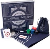 michigan rummy: a royal game of hearts, poker & rummy – betting & bluffing board game – classic family card game for adults & kids – 200 poker chips, 24" x 24" mat & custom card deck logo