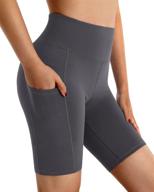 women's high waisted biker shorts 5/8" compression yoga workout athletic with pockets логотип