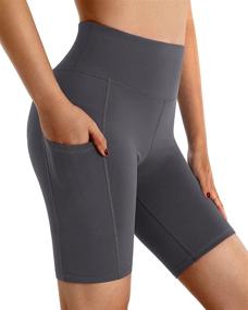 img 4 attached to Women'S High Waisted Biker Shorts 5/8" Compression Yoga Workout Athletic With Pockets