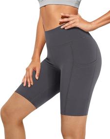 img 3 attached to Women'S High Waisted Biker Shorts 5/8" Compression Yoga Workout Athletic With Pockets