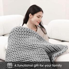 img 3 attached to 12 Lbs ZonLi Chunky Knitted Weighted Blanket - Cool Twin Size For Couch Bed, Handmade Breathable Evenly Distributed Throw For Sleep & Home Decor (Light Grey, 48''X72'')