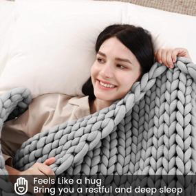 img 2 attached to 12 Lbs ZonLi Chunky Knitted Weighted Blanket - Cool Twin Size For Couch Bed, Handmade Breathable Evenly Distributed Throw For Sleep & Home Decor (Light Grey, 48''X72'')
