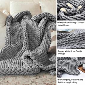 img 1 attached to 12 Lbs ZonLi Chunky Knitted Weighted Blanket - Cool Twin Size For Couch Bed, Handmade Breathable Evenly Distributed Throw For Sleep & Home Decor (Light Grey, 48''X72'')