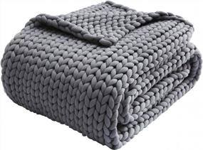 img 4 attached to 12 Lbs ZonLi Chunky Knitted Weighted Blanket - Cool Twin Size For Couch Bed, Handmade Breathable Evenly Distributed Throw For Sleep & Home Decor (Light Grey, 48''X72'')