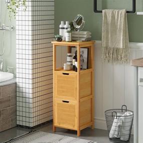 img 3 attached to Bamboo Corner Bathroom Storage Cabinet With 2 Drawers And 3 Shelves, Freestanding Tall Organizer Rack Stand Shelf For Bedroom, Living Room, Kitchen By VIAGDO