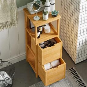 img 2 attached to Bamboo Corner Bathroom Storage Cabinet With 2 Drawers And 3 Shelves, Freestanding Tall Organizer Rack Stand Shelf For Bedroom, Living Room, Kitchen By VIAGDO