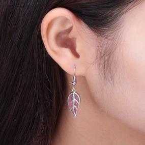 img 2 attached to Opulent Opal Leaf Dangle Earrings For Women And Teens, Hypoallergenic And Plated In 18K White Gold – Perfect Opal Jewelry Gift By CiNily