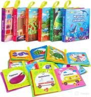 📚 baby bath books: 6pcs soft cloth books with crinkle paper, squeaker button, washable & non-toxic - educational preschool learning toy for babies, infants, toddlers, kids logo