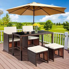img 4 attached to 5-Piece Wicker Patio Table & Chair Set With Tempered Glass - Perfect For Outdoor Dining & Conversation!