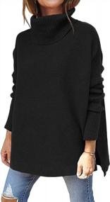 img 4 attached to Women'S Turtleneck Sweater Oversized Long Batwing Sleeve Split Hem Asymmetric Pullover Knit Top Fall Winter