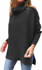 img 2 attached to Women'S Turtleneck Sweater Oversized Long Batwing Sleeve Split Hem Asymmetric Pullover Knit Top Fall Winter