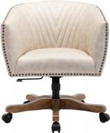 upholstered ergonomic accent arm chair with luxurious nailheads and pleated mid-back, guyou retro barrel swivel home office desk chair for heavy duty in beige faux leather logo