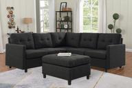 dark grey convertible sectional sofa couch l-shaped 5 seater modular linen fabric living room apartment ottoman logo