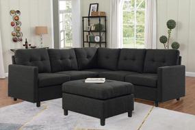 img 3 attached to Темно-серый трансформируемый секционный диван L-образный 5-местный модульный диван из льняной ткани для гостиной, квартиры, пуфик