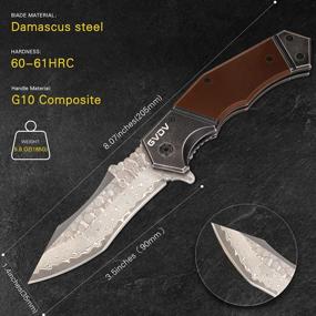 img 2 attached to GVDV Damascus Pocket Knife With G10 Handle, Folding Knife With Sheath For Camping Hunting Survival, Gifts For Men Dad Husband (Brown)