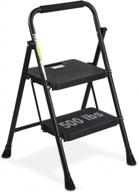 black steel folding 2-step ladder with anti-slip pedals, handgrip, and 500lbs weight capacity - hbtower lightweight portable step stool логотип