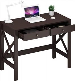 img 4 attached to Modern Espresso Home Office Study Desk With Drawers - 40 Inches, Ideal For Makeup Vanity Or Console Table - ChooChoo