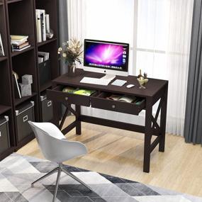 img 3 attached to Modern Espresso Home Office Study Desk With Drawers - 40 Inches, Ideal For Makeup Vanity Or Console Table - ChooChoo