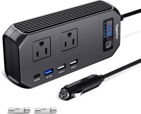 img 4 attached to 🔌 ShockFlo 200W Car Power Inverter DC 12V to 110V AC Converter Car Outlet Adapter, Car Inverter with Intelligent Load Display, 3 Interchangeable Fuses, QC3.0 18W & PD 20W Port, 2 x 2.4A USB Ports