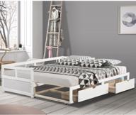 белая кушетка с двумя односпальными кроватями и кроватью размера "king-size" с выдвижным ящиком, 2 ящиками для хранения и деревянным выдвижным каркасом кровати - раздвижной диван-кровать windaze для подростков и взрослых. логотип
