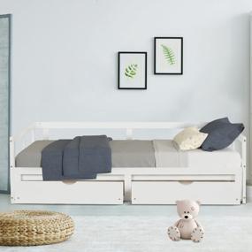 img 1 attached to White Twin To King Daybed With Trundle, 2 Storage Drawers & Wood Roll Out Bed Frame - Windaze Extendable Sofa Bed For Teens & Adults.