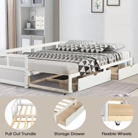 img 2 attached to White Twin To King Daybed With Trundle, 2 Storage Drawers & Wood Roll Out Bed Frame - Windaze Extendable Sofa Bed For Teens & Adults.