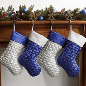 img 4 attached to Set Of 4 Luxury Blue And Silver Christmas Stockings - Perfect For Fireplace Decorations And Family Holiday Celebrations
