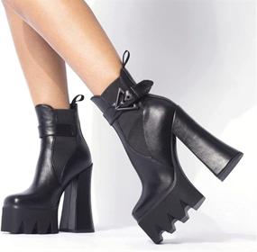 img 2 attached to Stylish And Comfortable Women'S Elastic Band High Heel Platform Ankle Boots With Buckle Strap And Square Toe By DETOGNI