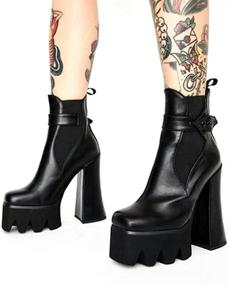 img 1 attached to Stylish And Comfortable Women'S Elastic Band High Heel Platform Ankle Boots With Buckle Strap And Square Toe By DETOGNI