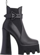 stylish and comfortable women's elastic band high heel platform ankle boots with buckle strap and square toe by detogni logo