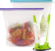 👜 weesprout silicone reusable food storage bags – ultimate leakproof & airtight freezer bags (16 cup x 2): freeze, microwave, marinate, store dry goods. bonus bag stand! логотип