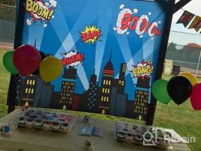 img 5 attached to Complete Superhero Party Decorations Kit - 6.4 X 4.9Ft Backdrop, 16Pcs Slap Bracelets, 60Pcs Balloons + More!