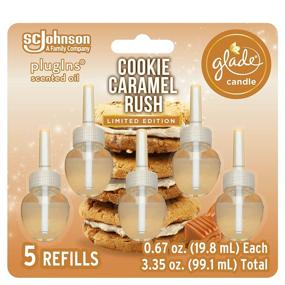 img 4 attached to Glade PlugIns Refills Air Freshener, Scented Essential Oils - Home and Bathroom, Cookie Caramel Rush, 3.35 Fl Oz, Pack of 5