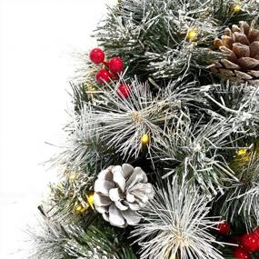 img 3 attached to 24-дюймовая мини-елка AOGU, покрытая снегом, искусственная настольная новогодняя декорация с 35 огнями и основанием из тканевого мешка для дома, стола или обеденного столика во время Рождества.