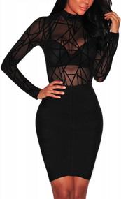 img 1 attached to Women'S V-Neck Lace Mesh Sheer Jumpsuit Bodysuit By FIYOTE