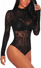 img 3 attached to Women'S V-Neck Lace Mesh Sheer Jumpsuit Bodysuit By FIYOTE