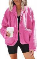 women's fleece button down shacket jacket with pockets - warm sherpa coats outwear logo