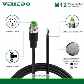 img 2 attached to VELLEDQ 3M/10FT Pre-Wired M12 Connector Cable With 4-Pin Male A-Coding And PVC Line For Industrial Use