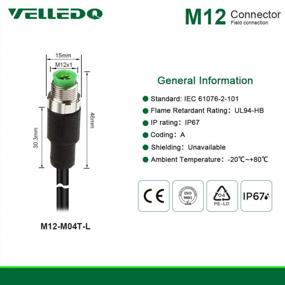 img 3 attached to VELLEDQ 3M/10FT Pre-Wired M12 Connector Cable With 4-Pin Male A-Coding And PVC Line For Industrial Use