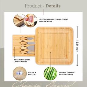 img 1 attached to Large Bamboo Cheese Board Charcuterie Platter With Stainless Steel Knife Set - Perfect For Birthday, Bridal Shower, Housewarming & Wedding Gifts