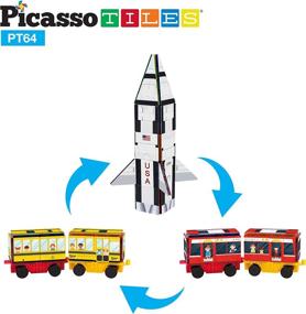 img 2 attached to PicassoTiles 3-In-1 Building Block Set: Rocket, Bus, Train Theme For STEM Learning And Early Education - Magnetic, Pretend Play Toy For Kids