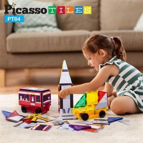 img 3 attached to PicassoTiles 3-In-1 Building Block Set: Rocket, Bus, Train Theme For STEM Learning And Early Education - Magnetic, Pretend Play Toy For Kids