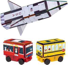 img 4 attached to PicassoTiles 3-In-1 Building Block Set: Rocket, Bus, Train Theme For STEM Learning And Early Education - Magnetic, Pretend Play Toy For Kids