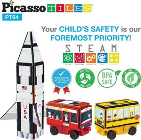 img 1 attached to PicassoTiles 3-In-1 Building Block Set: Rocket, Bus, Train Theme For STEM Learning And Early Education - Magnetic, Pretend Play Toy For Kids