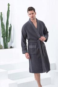 img 3 attached to Мужской банный халат-кимоно из турецкой махровой махры с капюшоном, сертификатом OEKO-TEX® и отделкой из рисовой ткани