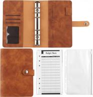 a6 budget binder pu leather 6-ring cover planner notebook cash organizer case with 8x pockets and 12x expense budget sheets - brown logo