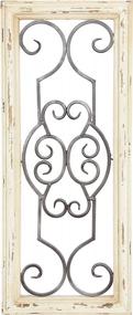 img 3 attached to Stylish Window Inspired Wall Art - 10" X 1" X 25" Deco 79 Wood Scroll With Metal Scrollwork Relief In White
