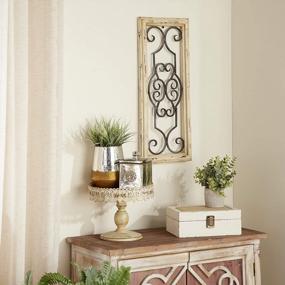 img 4 attached to Stylish Window Inspired Wall Art - 10" X 1" X 25" Deco 79 Wood Scroll With Metal Scrollwork Relief In White